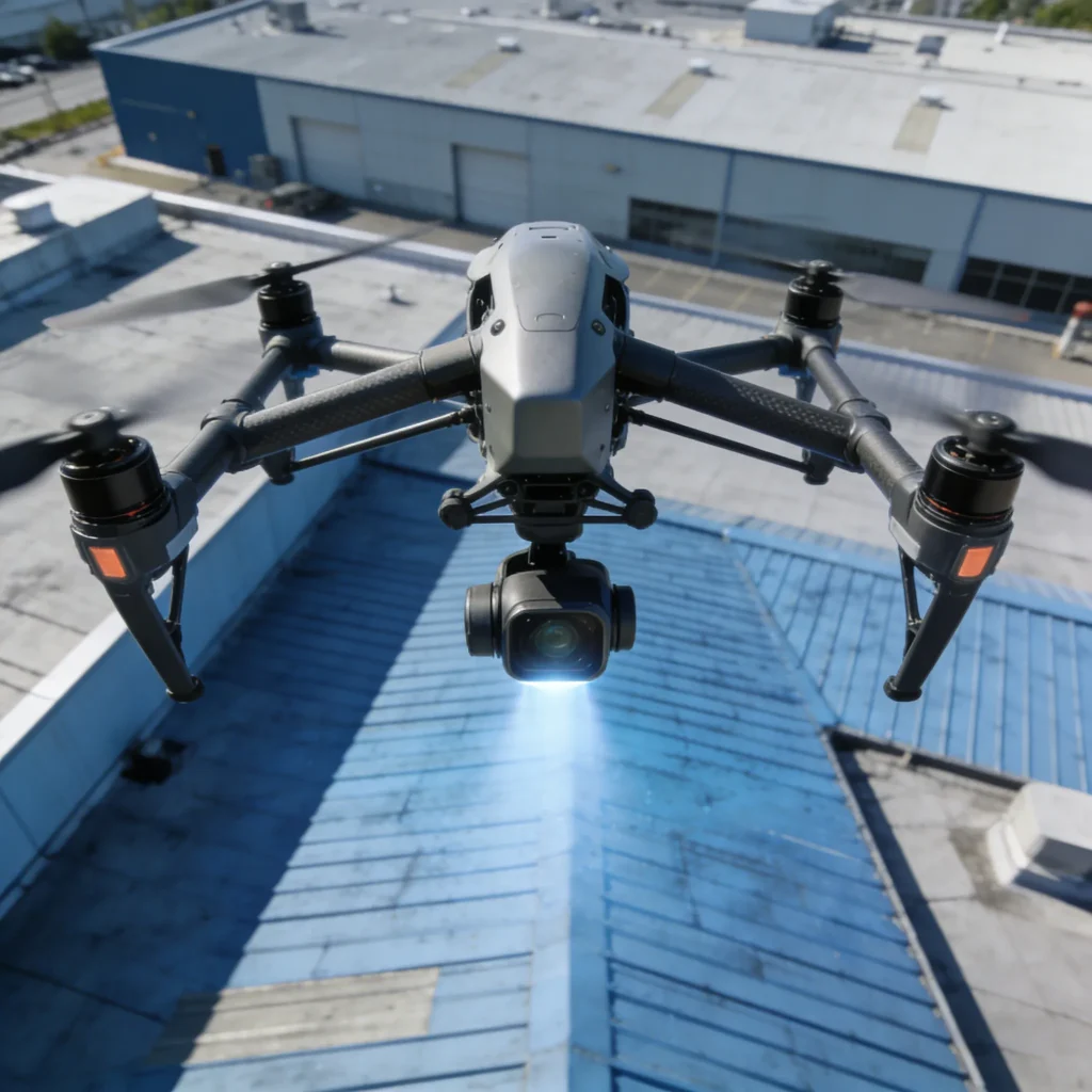 Drone roof inspection on a commercial building_11zon