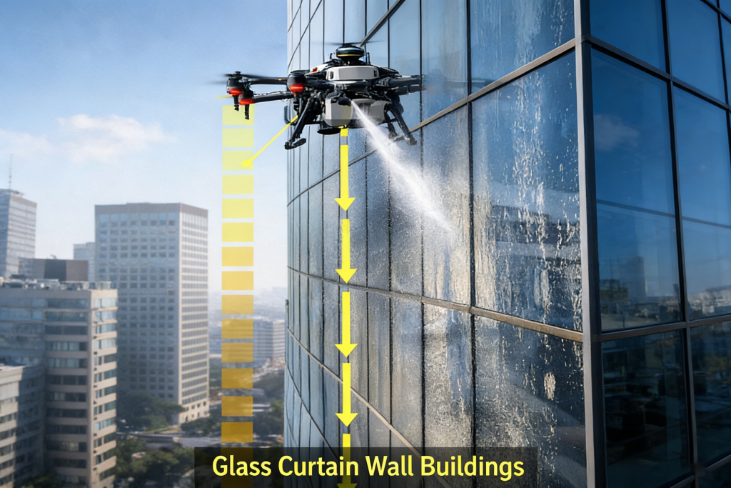 glass curtain wall cleaning drone operation