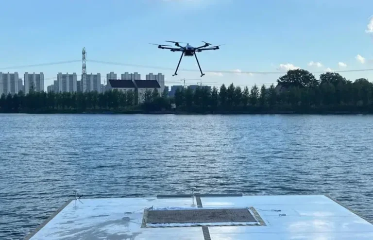 Drone flying over forest for environmental monitoring