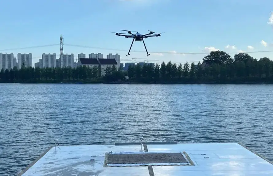 Drone flying over forest for environmental monitoring