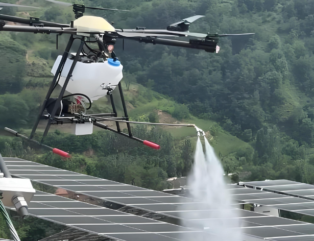 clean solar panels with cleaning drone
