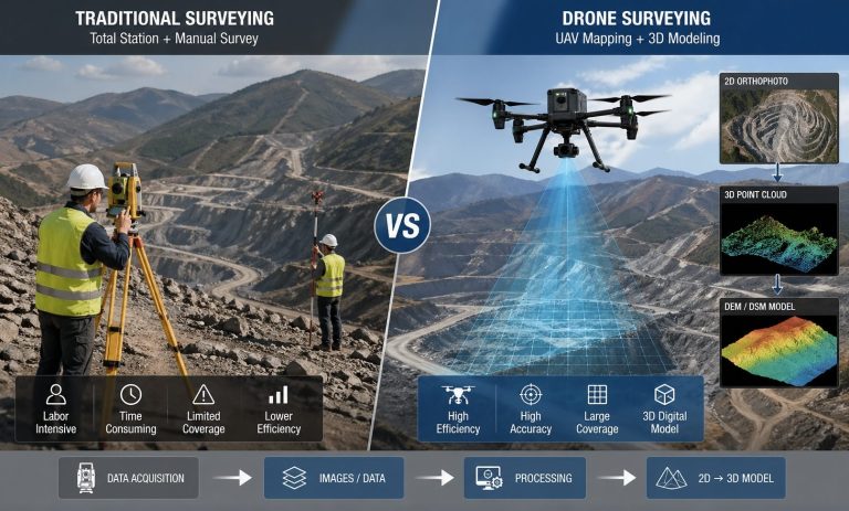 Traditional surveying vs. UAV topographic surveying