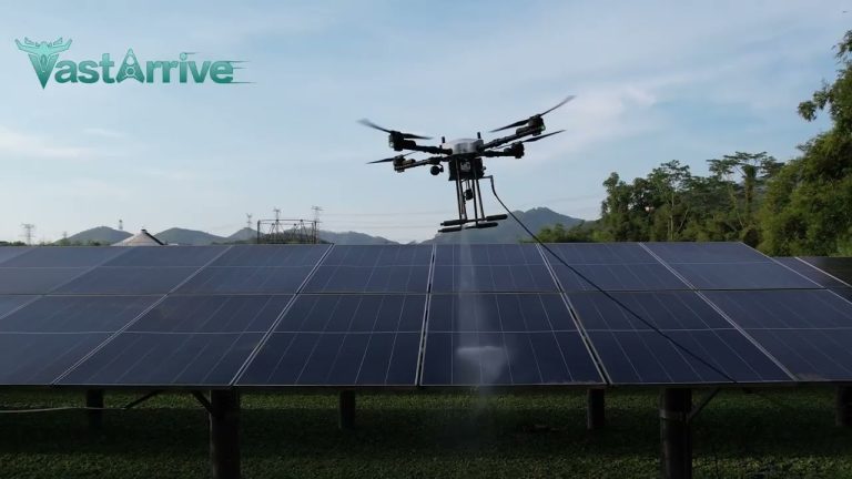 Solar Panel Cleaning Drone cleaning utility-scale photovoltaic panels