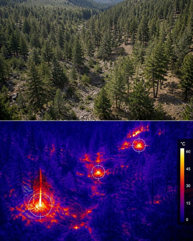 Thermal imaging camera identifying underground wildfire hotspots