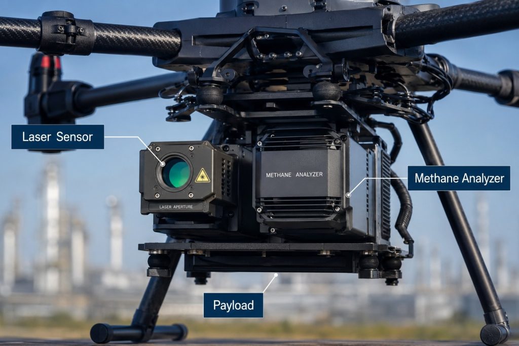 Drone equipped with a laser methane detection sensor