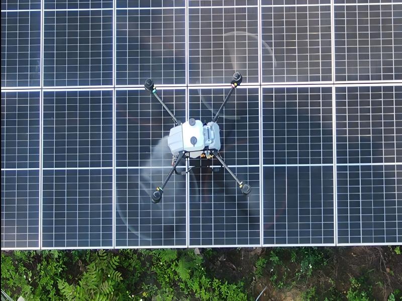 VA-D50R photovoltaic cleaning drone operating at a solar power plant