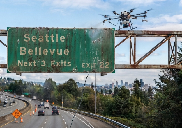 drone clean highway signs