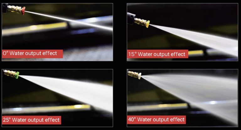Cleaning drone spray nozzle water output effects at different angles