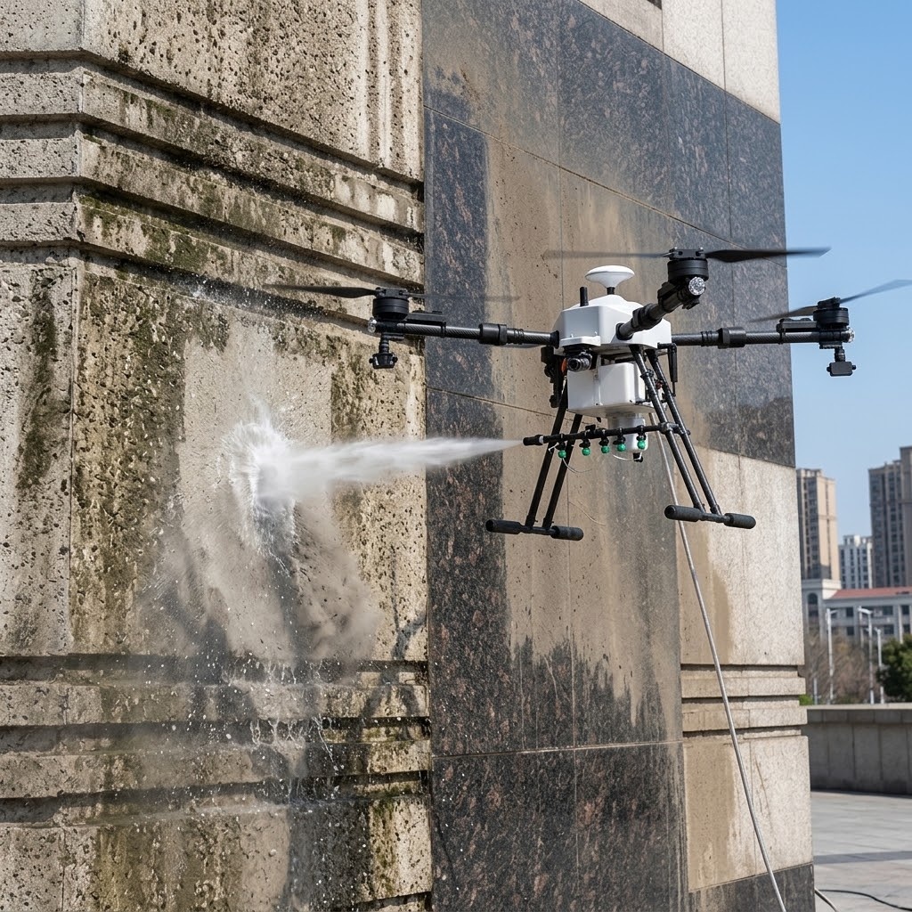 Cleaning drone water pressure requirements for building facade washing