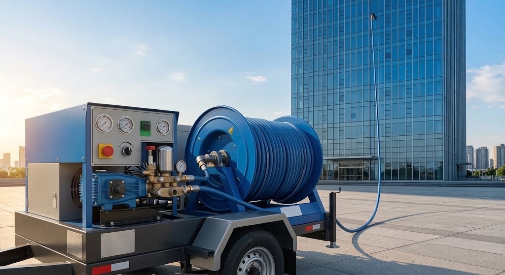 Ground water pump system supplying cleaning drone water pressure