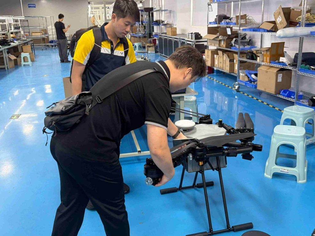 Cleaning drone maintenance inspection of propellers and hose connections
