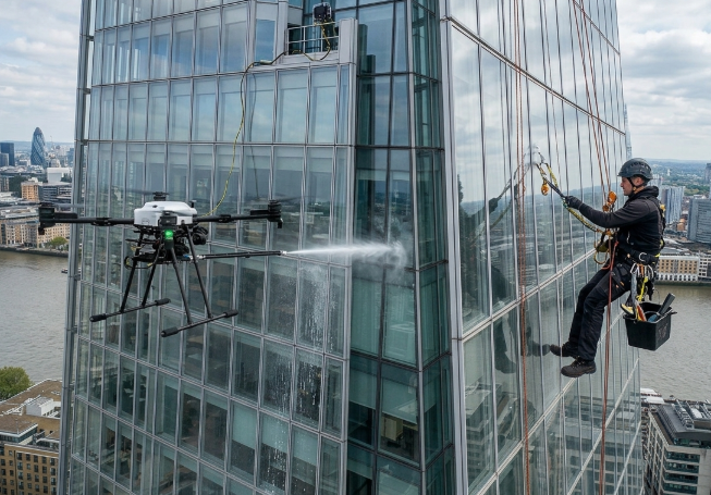 cleaning drone vs rope access